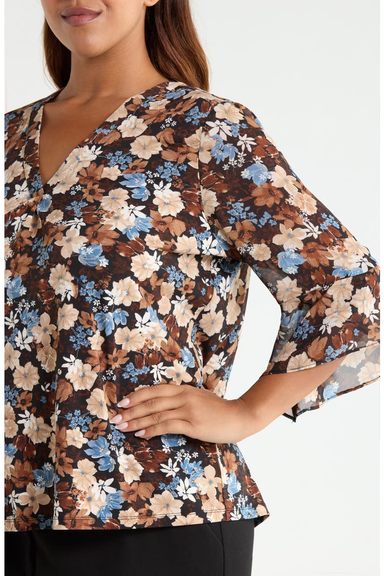 Floral Split Neck Bell Sleeve Top, Alternate, color, ANNE BLACK MULTI