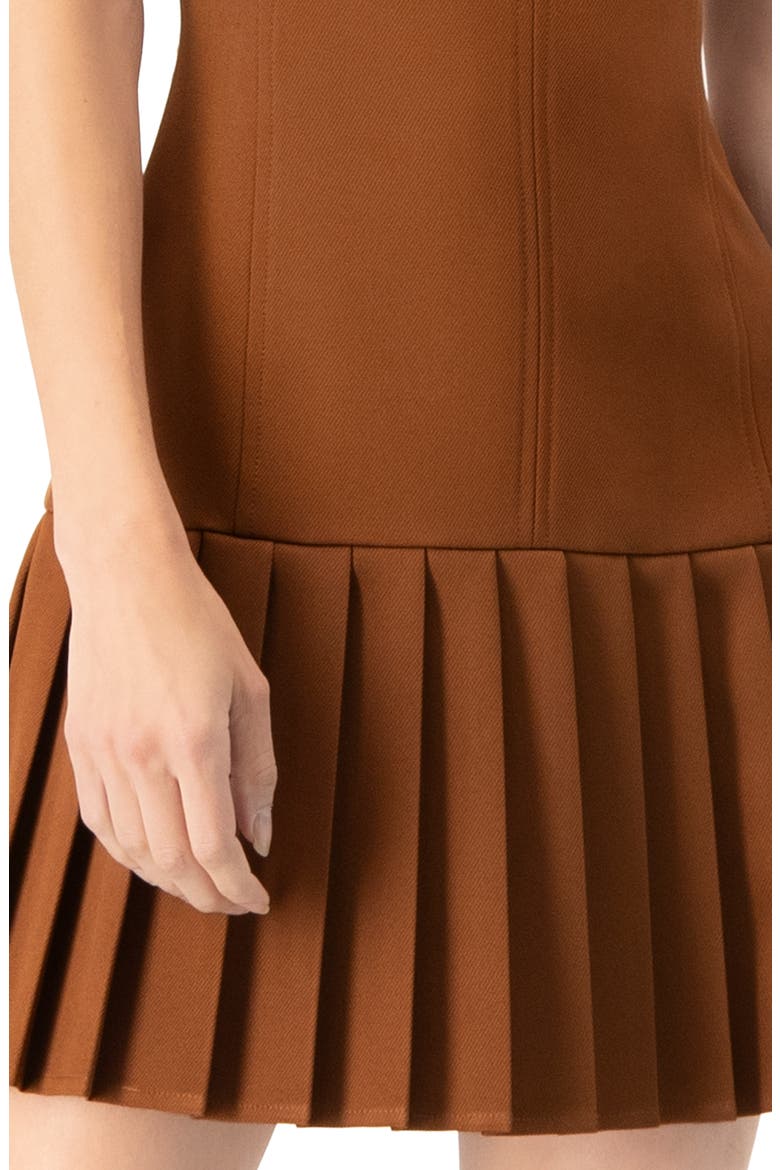 Pleated Short Dress, Alternate, color, Brown