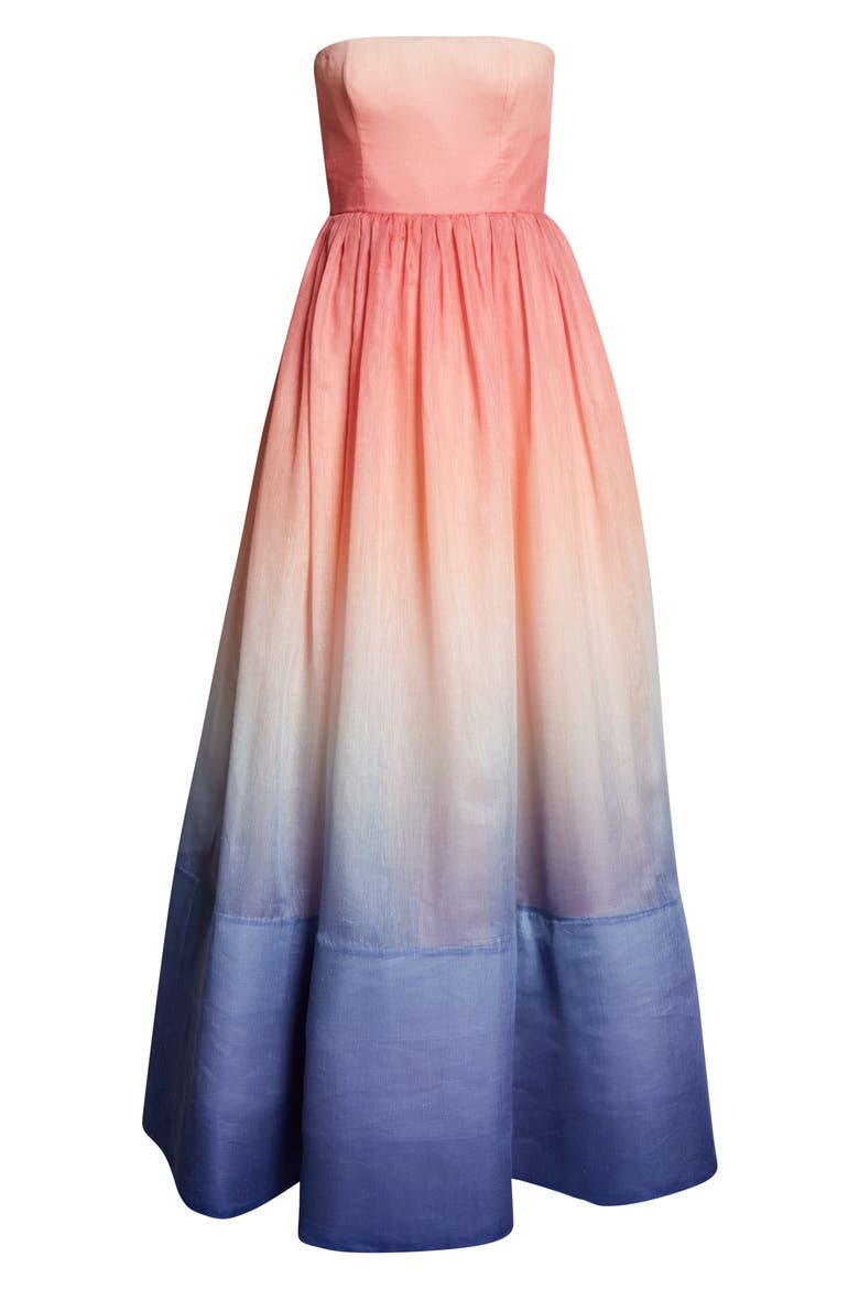 Postcard Strapless Silk & Linen Organza Gown, Alternate, color, OMBRE DAWN