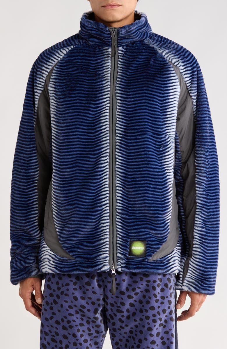PLEASURES Zebra Stripe Fuzzy Jacket, Alternate, color, Blue