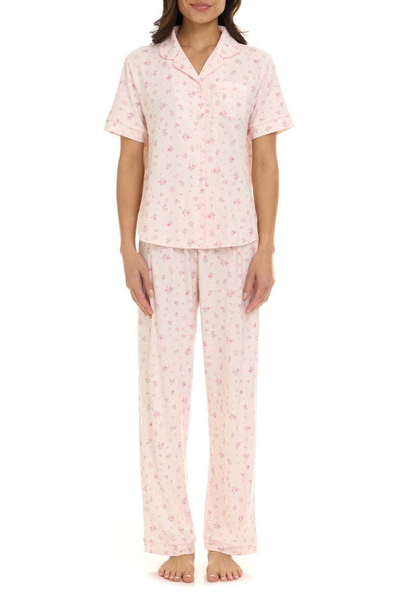 Gabriella Piped Jersey Pajamas, Main, color, LIGHT PINK