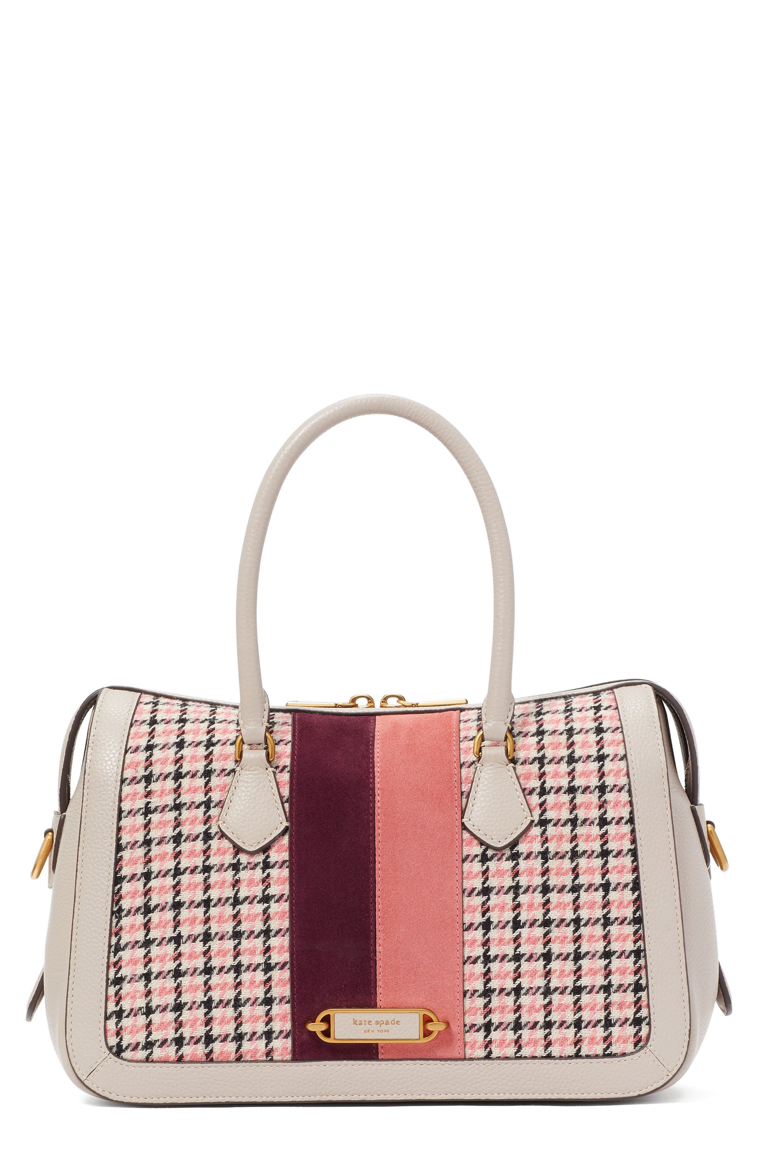 Kate Spade New York gramercy racing stripe houndstooth top handle bag, Main, color, 