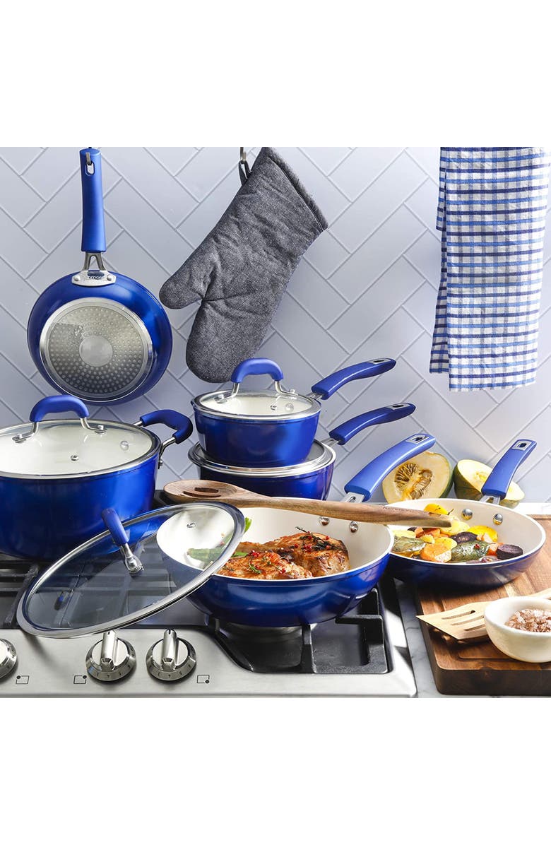 Kenmore Arlington 12 Piece Aluminum Ceramic Coated Nonstick Cookware Set, Alternate, color, Blue