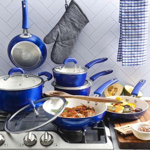 Kenmore Arlington 12 Piece Aluminum Ceramic Coated Nonstick Cookware Set In Blue