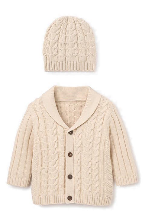 Horseshoe Cable Knit Cotton Cardigan & Hat Set (Baby)