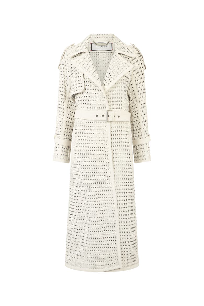 Weaved Leather Trench Coat Women, Main, color, OffWhite