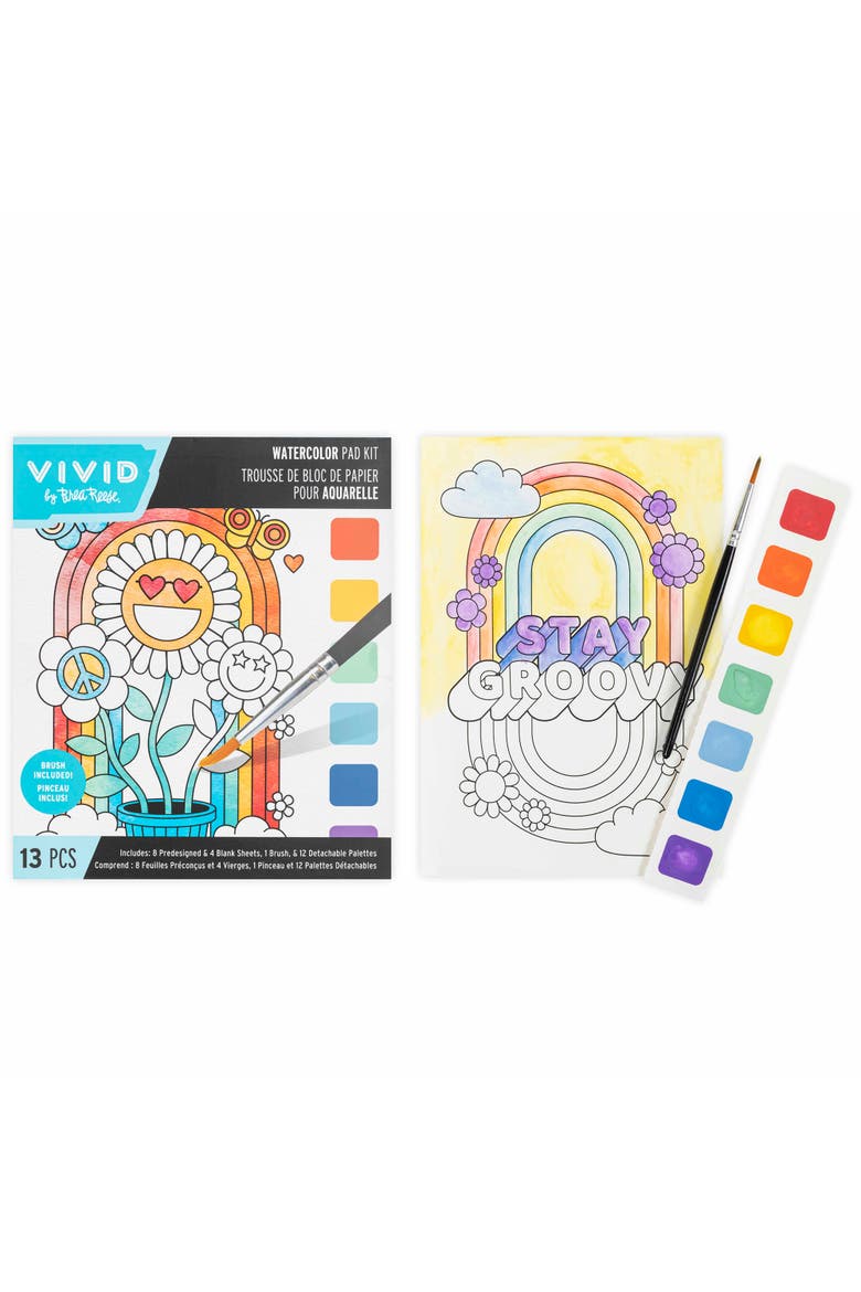 Watercolor Pad Kit, Rainbow, 8 Retro Groovy Themed Design, Alternate, color, Multicolored