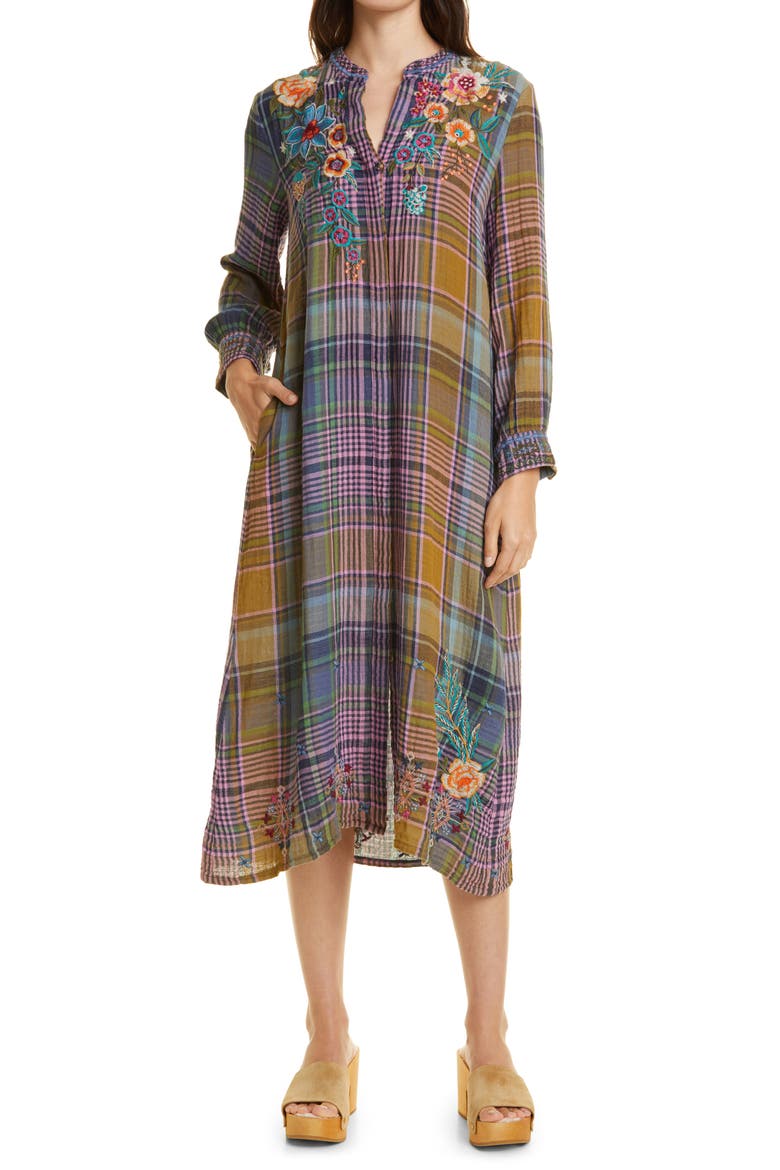 Francisca Cotton Shift Midi Dress, Alternate, color, PLAID