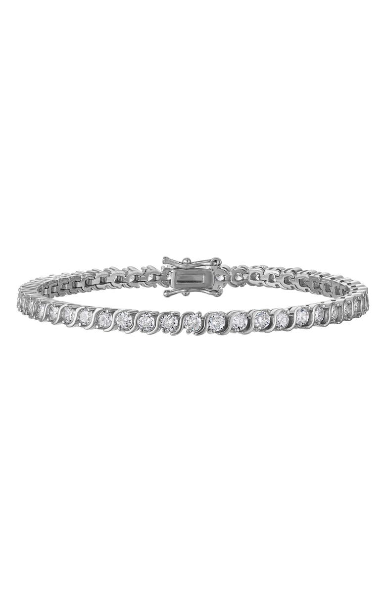 FZN Round Cut Cubic Zirconia Tennis Bracelet, Main, color, Silver