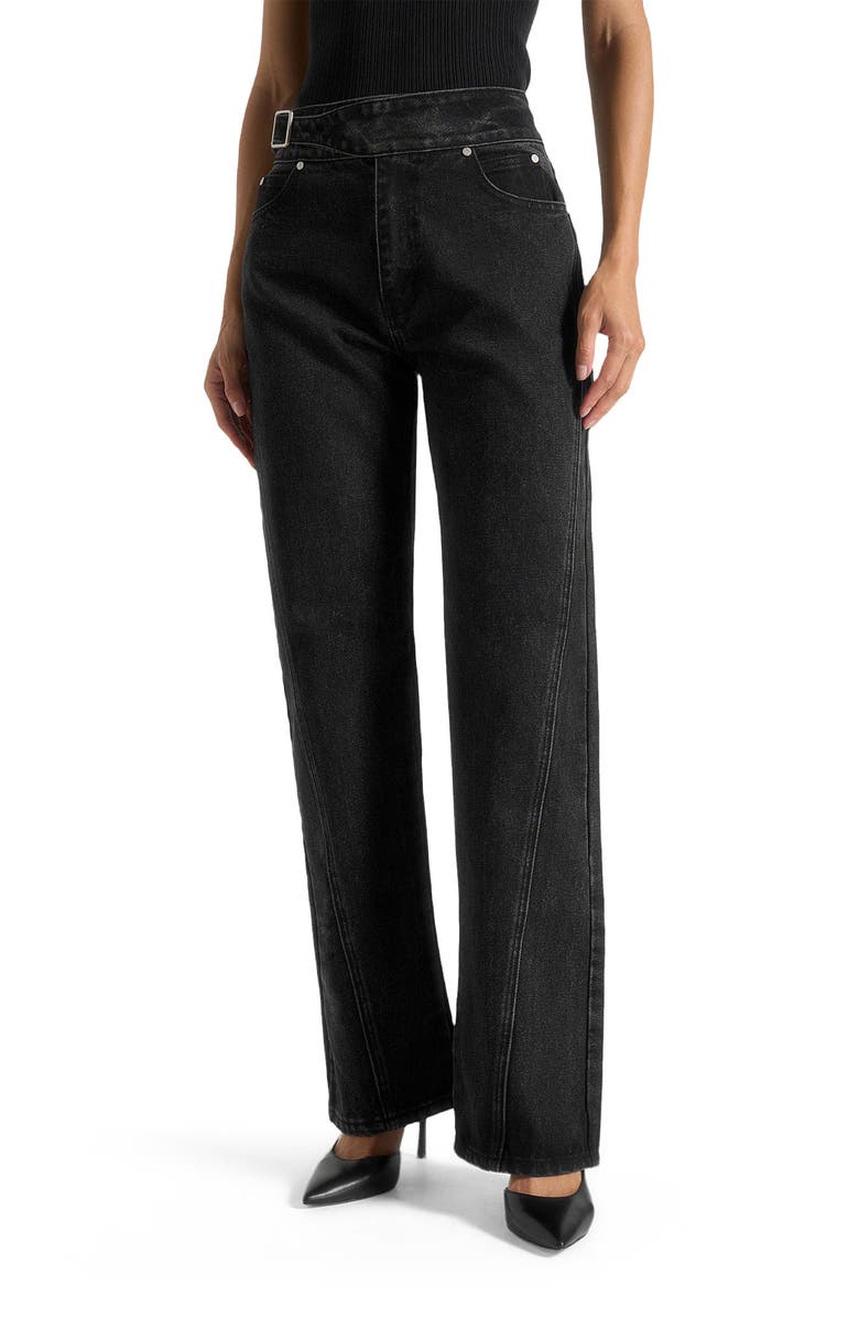 Manière De Voir Loane Twist Leg Boyfriend Jeans With Waist Adjuster, Alternate, color, Washed Black
