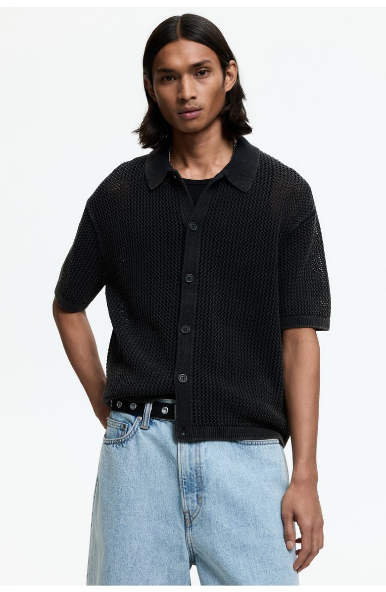 H&M Relaxed Fit  Hole-knit Shirt, Alternate, color, Black