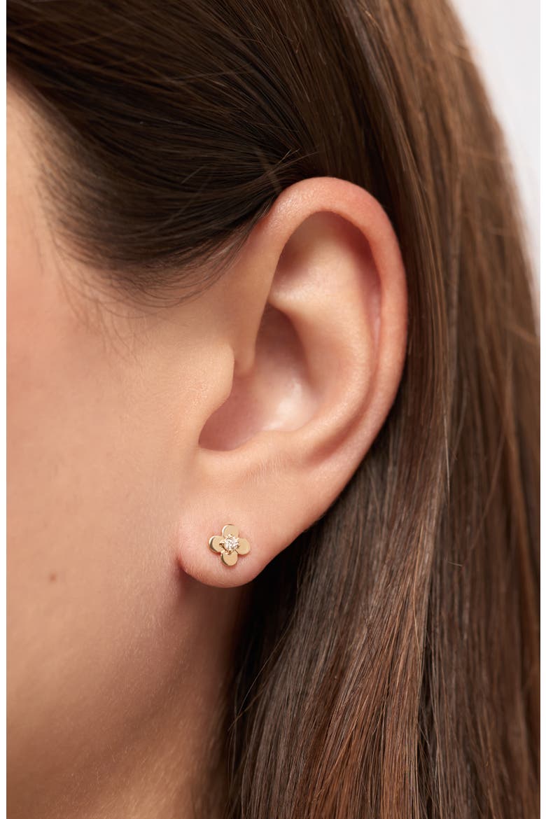Solid Yellow Gold - Mini Flower Studs, Alternate, color, Diamond