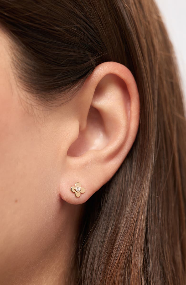 Ana Luisa Solid Yellow Gold - Mini Flower Studs, Alternate, color, Diamond