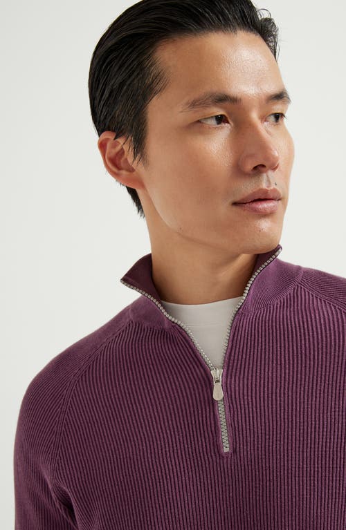 Brunello Cucinelli Ribbed Cotton Sweater In Purple