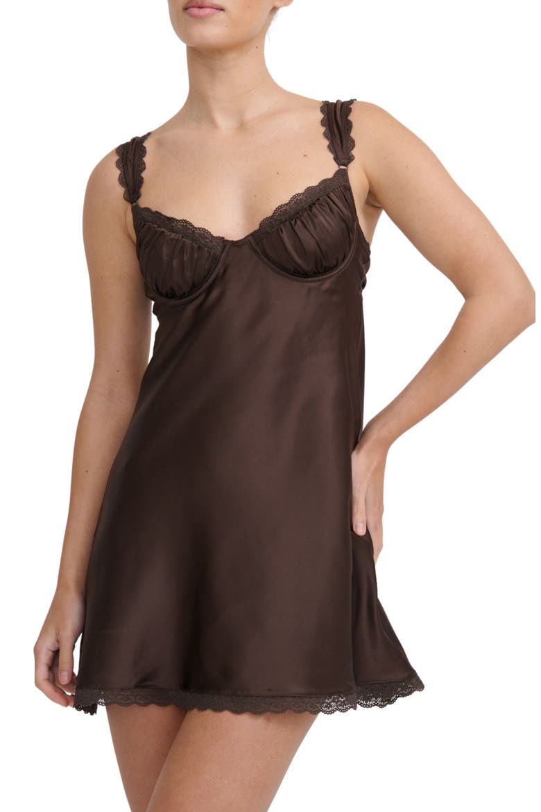 Celeste Ruched Underwire Chemise, Main, color, ESPRESSO