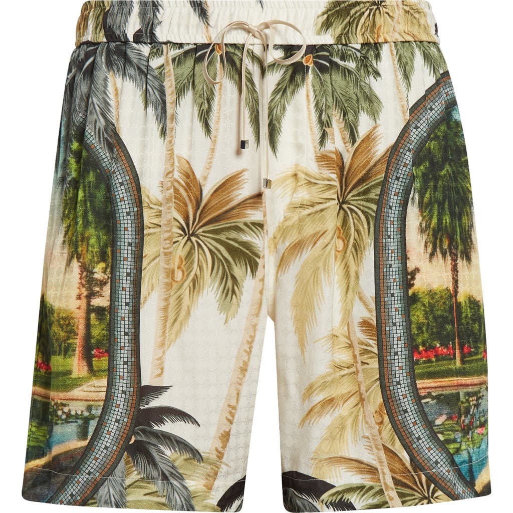 Amiri Paradise Straight-leg Printed Satin Drawstring Shorts In Neutral