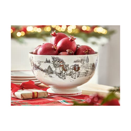 Tag Farmhouse Christmas Earthenware White Pedestal Bowl In White