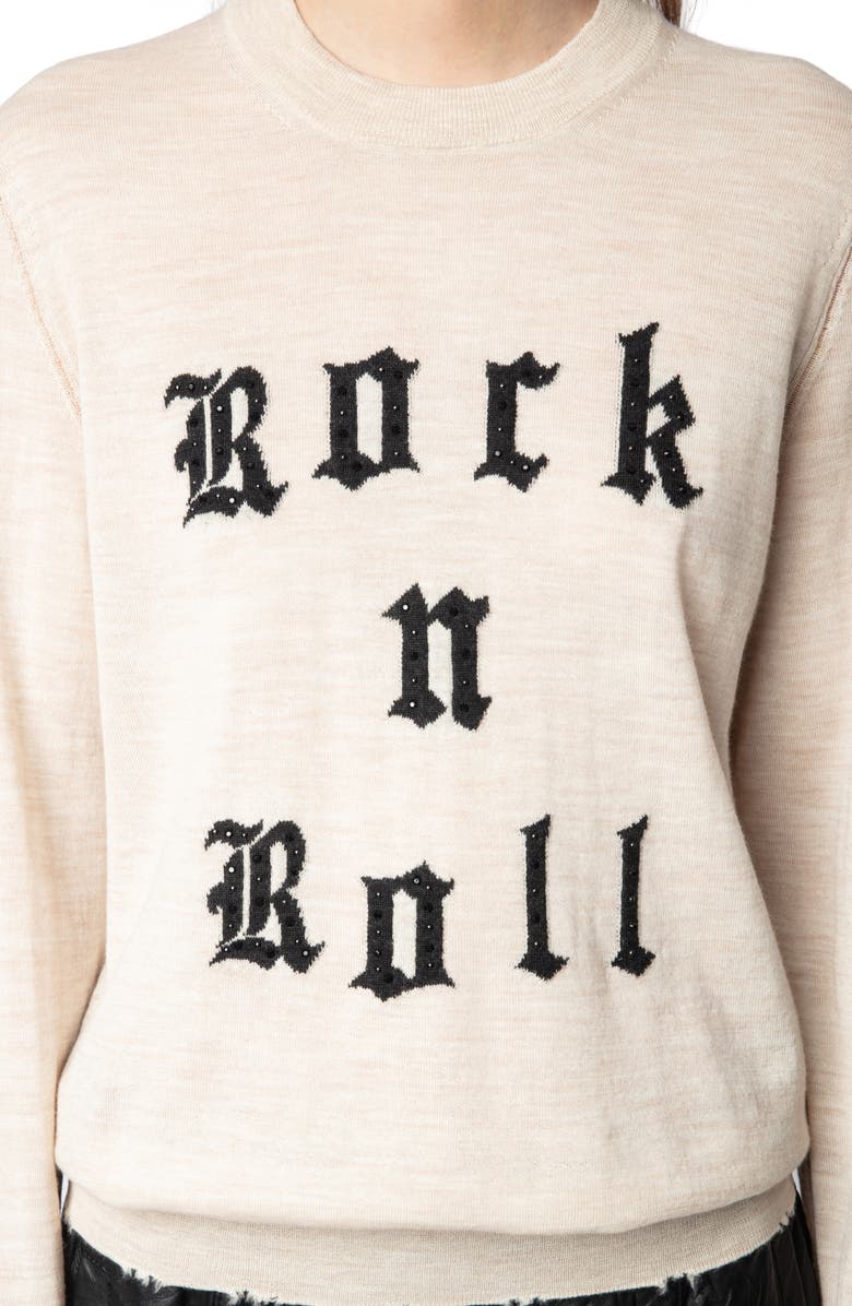 Zadig & Voltaire Ivy We Rock & Roll Embellished Wool Graphic Crewneck Sweater, Alternate, color, 