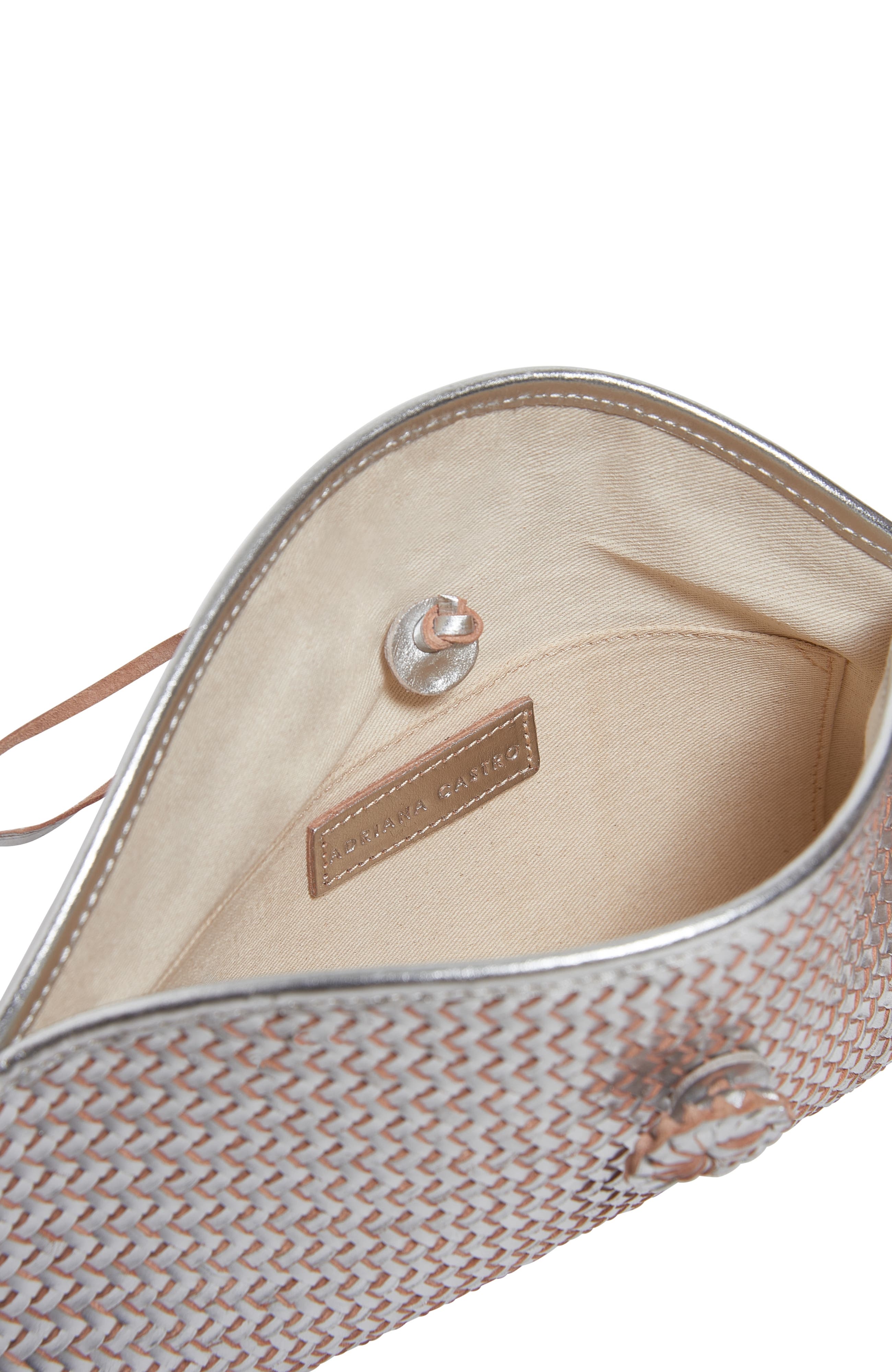 La Barca Handwoven Leather Clutch, Alternate, color, Silver