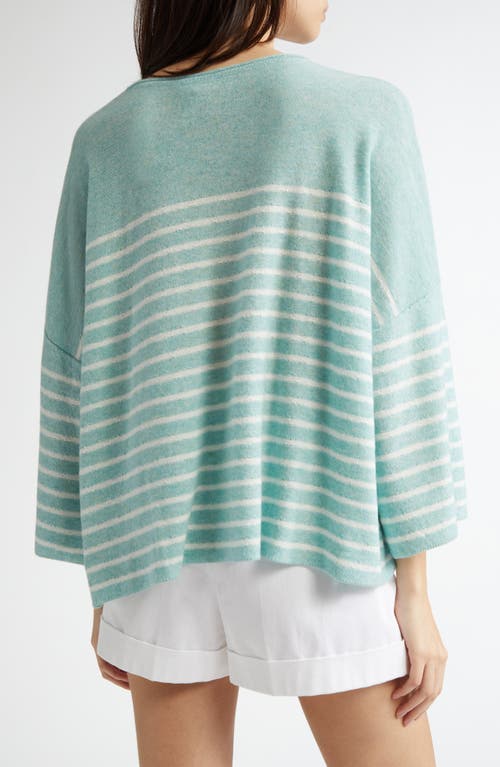 Johnstons Of Elgin Stripe Cashmere Sweater In Jade/zinc White