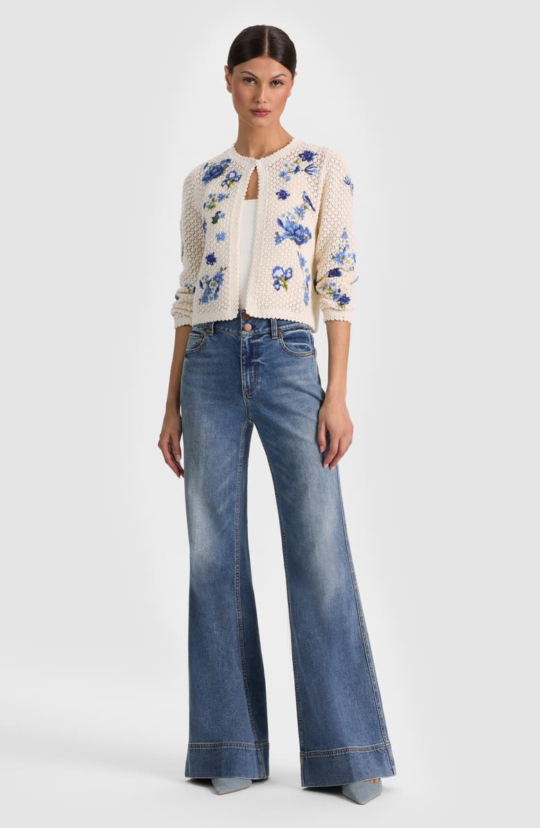 Alice + Olivia Anderson Floral Embroidered Cotton & Wool Cardigan, Alternate, color, Fleur De Paris