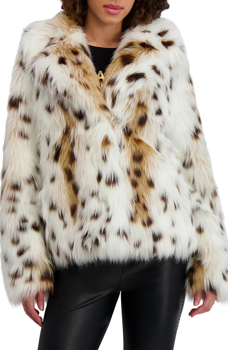 KARL LAGERFELD PARIS Snow Leopard Spot Faux Fur Coat, Main, color, Leopard