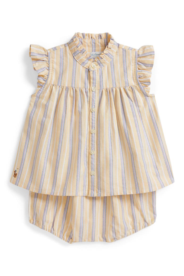 Stripe Cotton Oxford Top with Bloomers, Main, color, YELLOW-BLUE-PINK MULTI