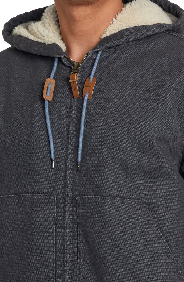 RVCA Chain Mail Hooded Canvas Jacket with Faux Shearling Lining, Alternate, color,