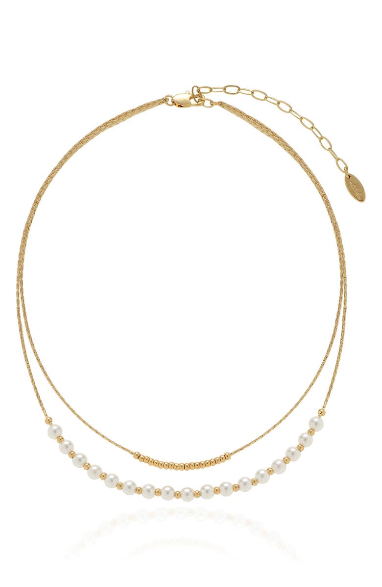 Ettika Faux Pearl Layered Chain Necklace, Alternate, color, Gold
