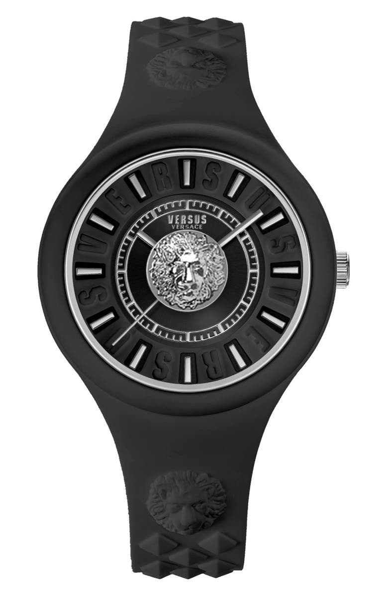VERSUS Versace Women's Versus Fire Island Lion Silicone Strap Watch, 39mm, Main, color, Black