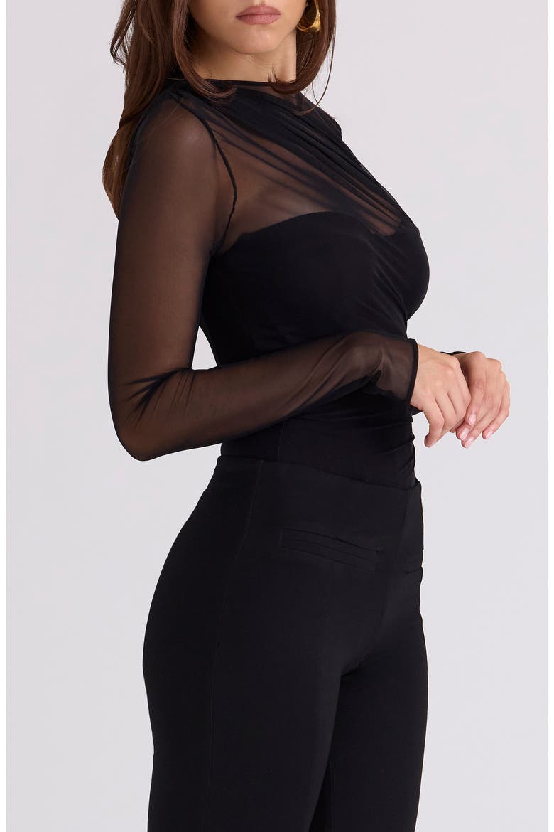 Orelia Draped Mesh Bodysuit, Alternate, color, BLACK