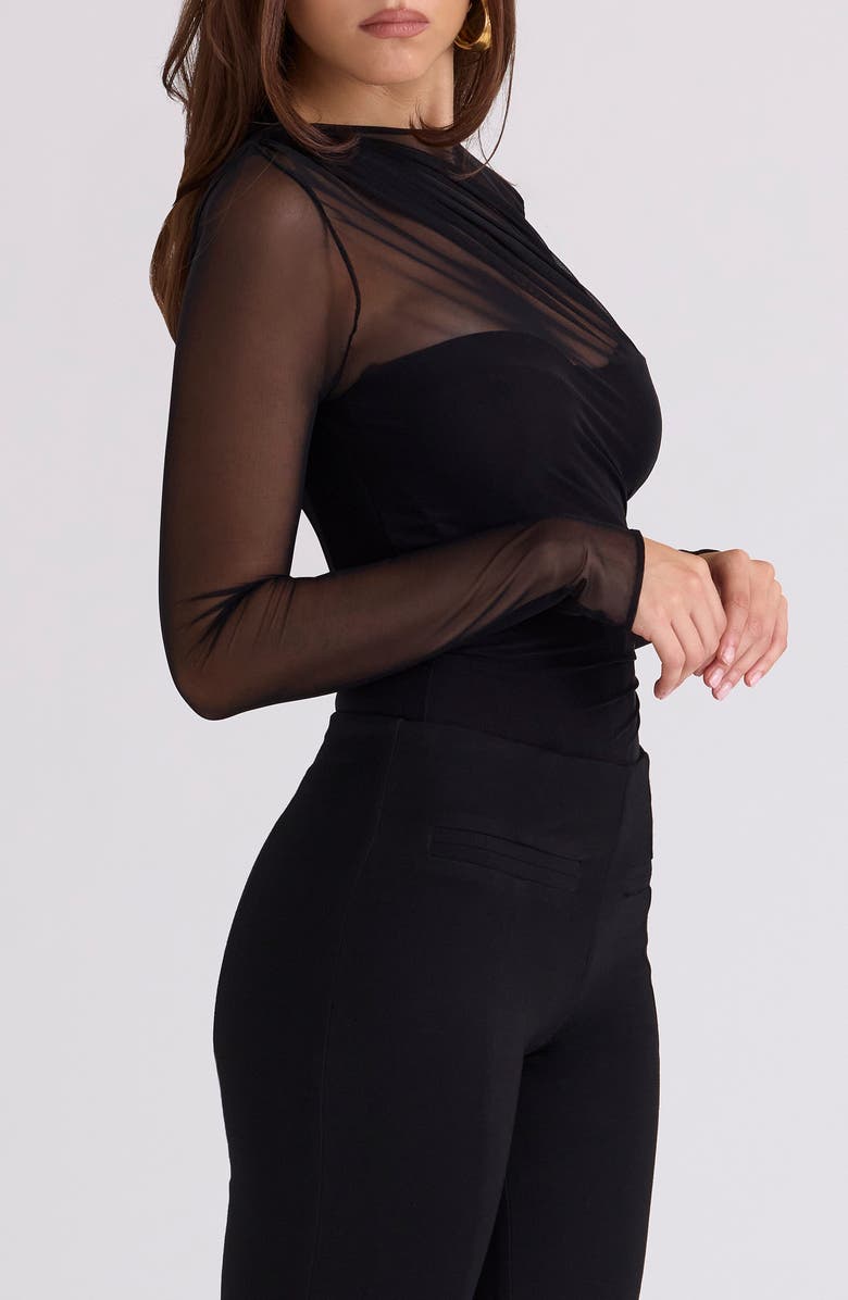 HOUSE OF CB Orelia Draped Mesh Bodysuit, Alternate, color, Black