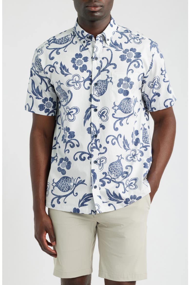 Ginger Pareau Short Sleeve Cotton Button-Down Shirt, Main, color, WHITE