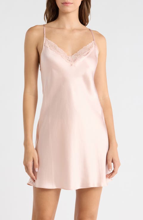 Milky Lace Trim Silk Chemise