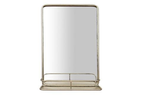 Metal Framed Wall Mirror With Shelf And Antique Nickel Finish