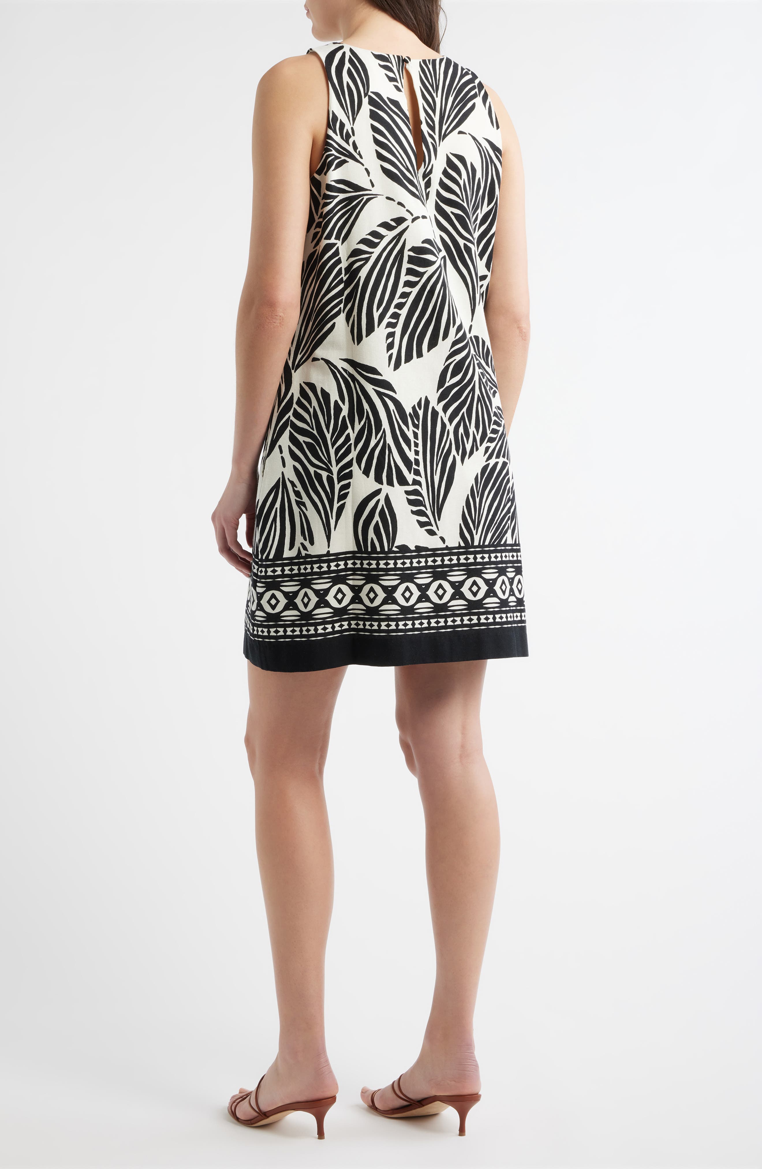 Print A-Line Linen Blend Minidress - image 2