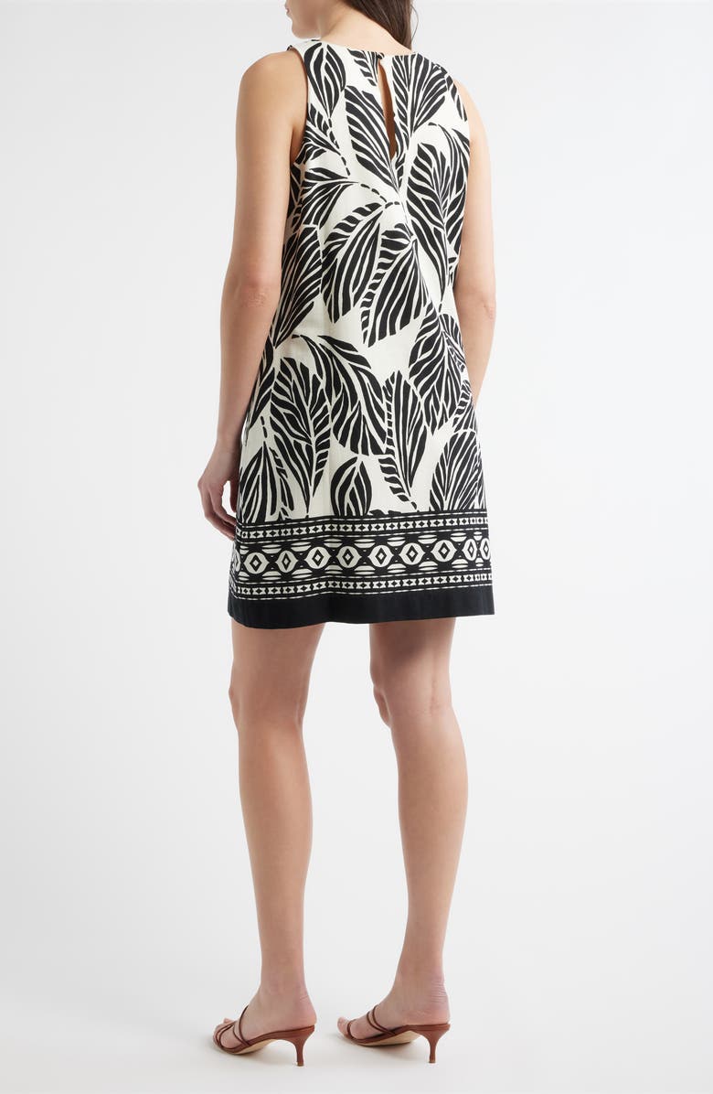 CeCe Print A-Line Linen Blend Minidress, Alternate, color, Ivory Multi