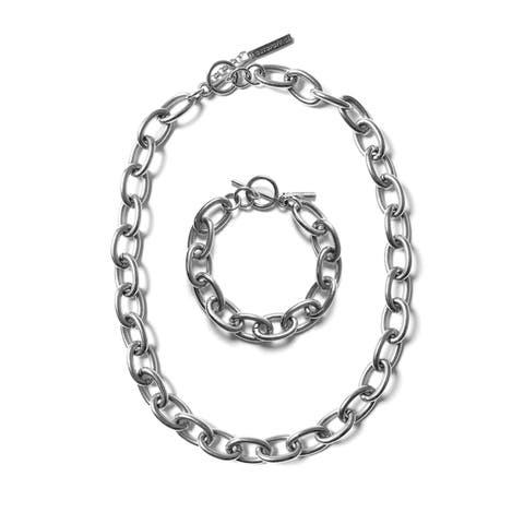 Silver Round Chain Necklace Bracelet Set