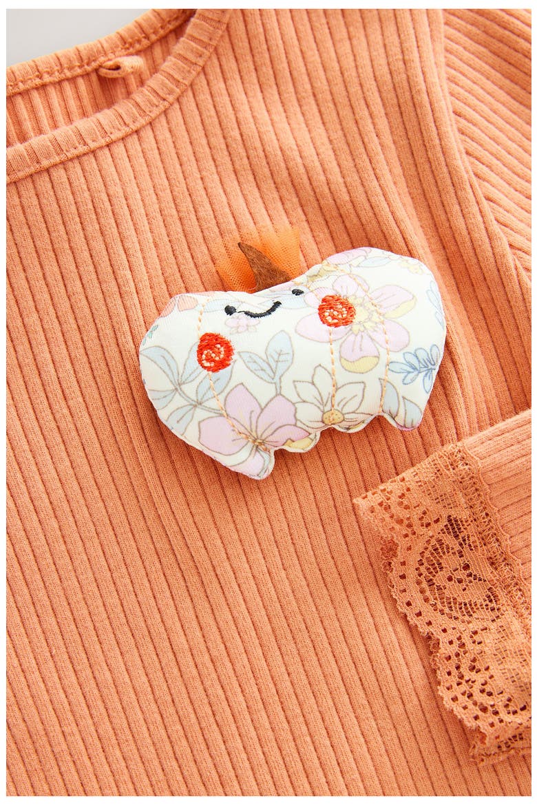 Kids' Pumpkin Appliqué Rib Long Sleeve Top, Alternate, color, ORANGE