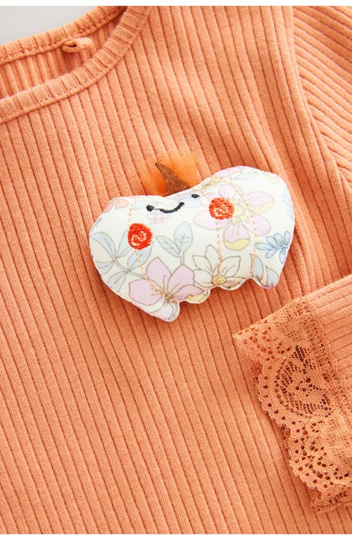 Next Kids' Pumpkin Appliqué Rib Long Sleeve Top In Multi