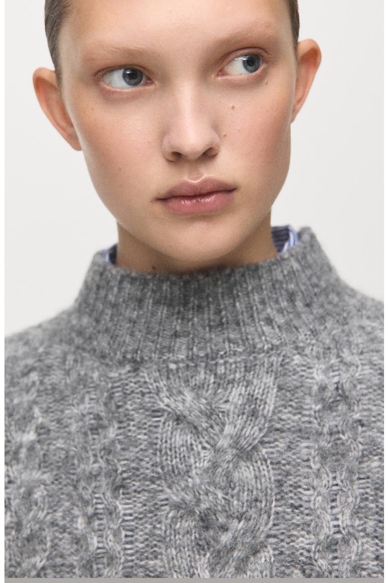 Perkins Cable Stitch Sweater, Alternate, color, MEDIUM HEATHER GREY