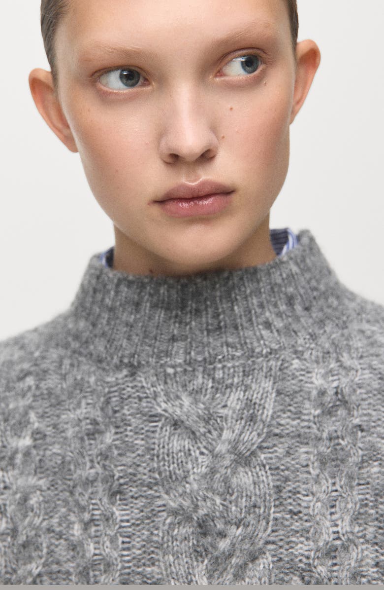 MANGO Perkins Cable Stitch Sweater, Alternate, color, Medium Heather Grey