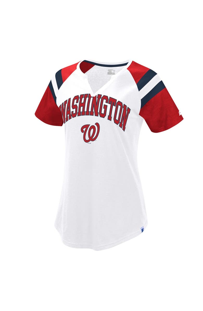 STARTER Women's Starter White/Red Washington Nationals Game On Notch Neck Raglan T-Shirt, Alternate, color, 
