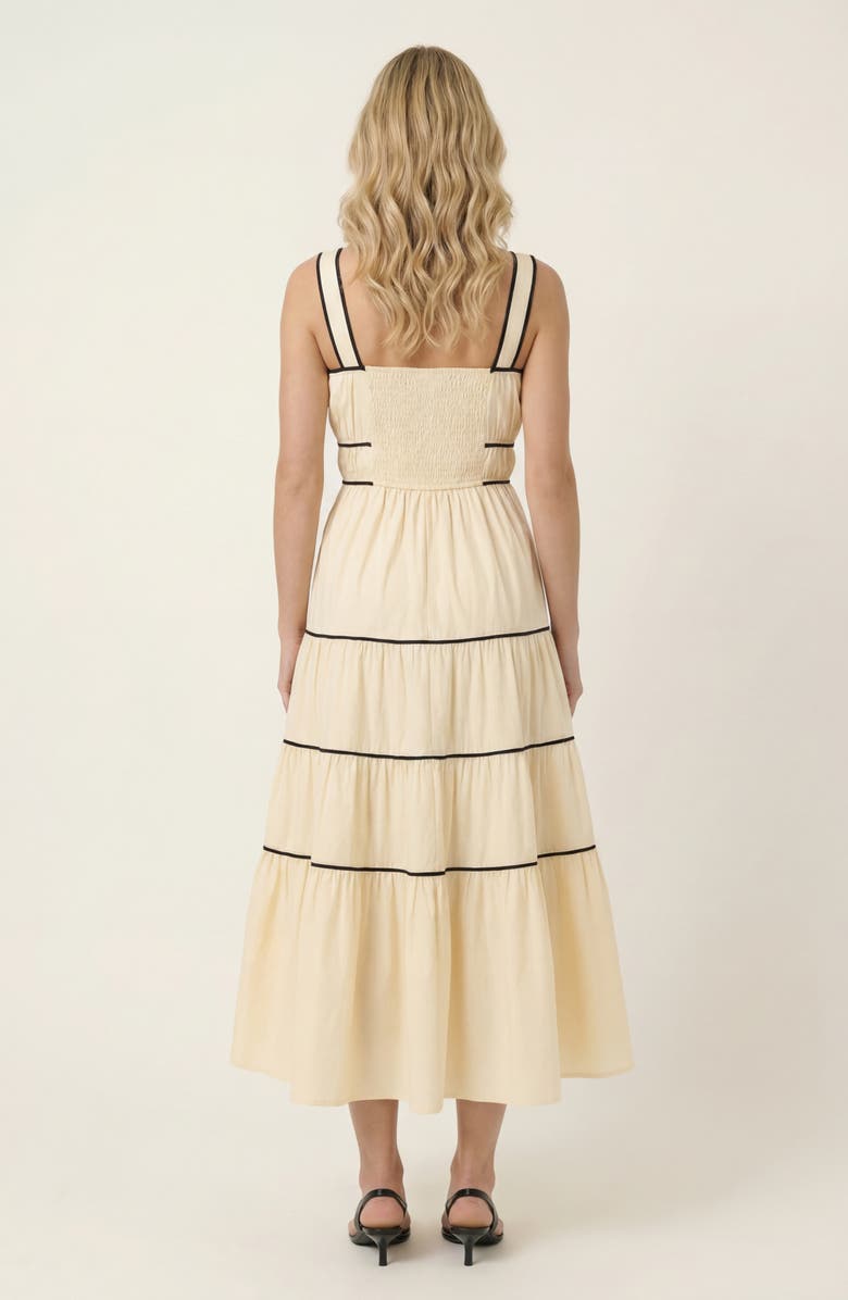 Modenaire Strappy Tiered Contrast Trim Maxi Dress, Alternate, color, Pale Yellow