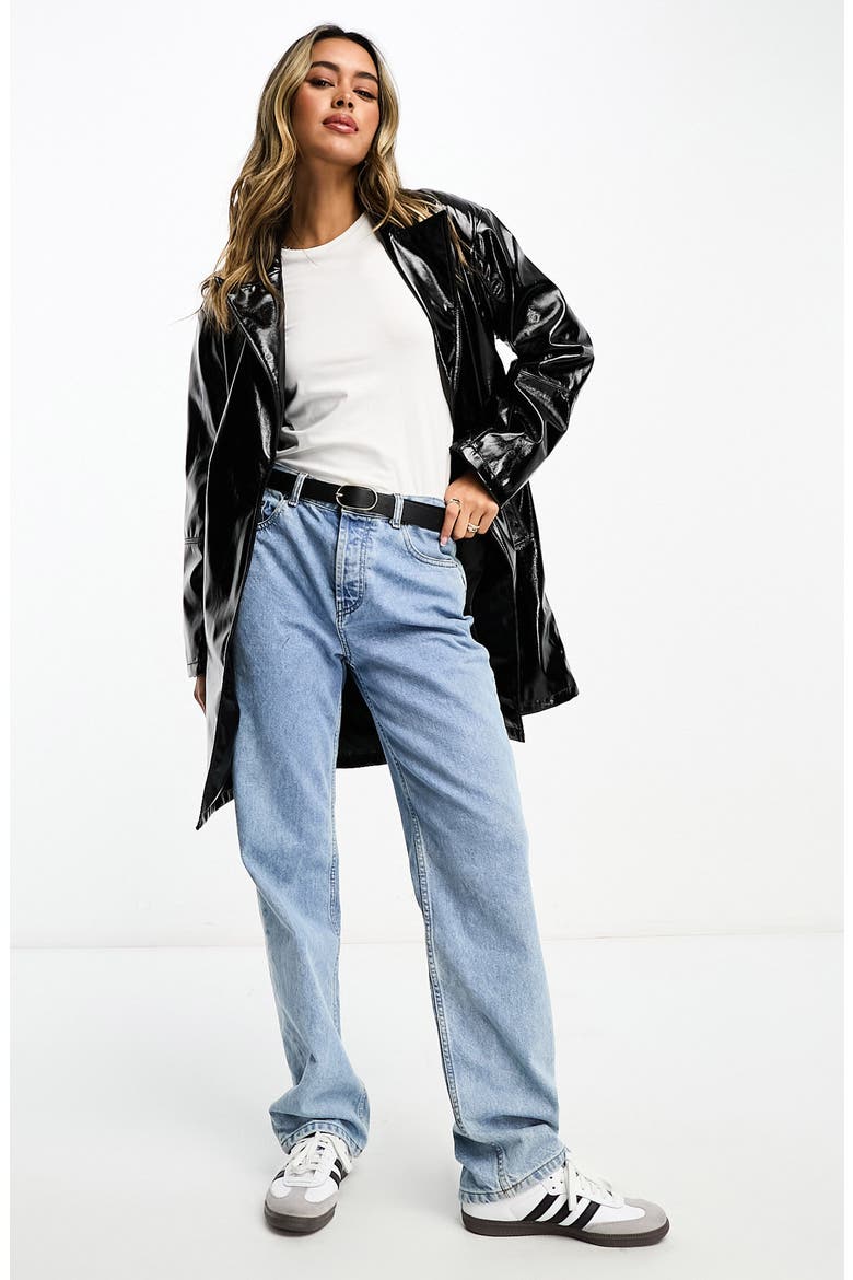 Belted Faux Leather Coat, Main, color, BLACK