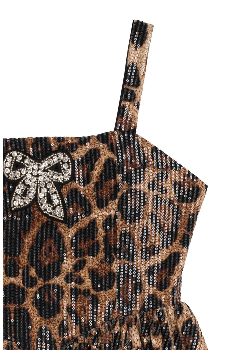 Kids' Animal Print Sequin Bubble Hem Dress, Alternate, color, BROWN