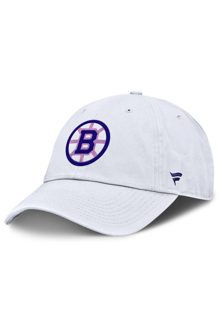 Men's Fanatics  White Boston Bruins Authentic Pro Hockey Fights Cancer Adjustable Hat, Alternate, color, White