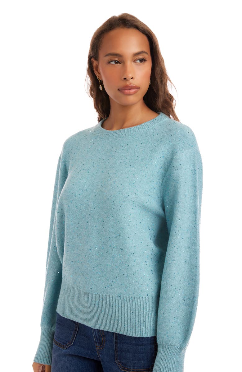 Karen Kane Sequin Crewneck Sweater, Alternate, color, Aqua