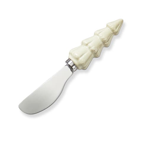 Wilde Pine Tree Spreader Cream Ceramic Cheese Knives Set