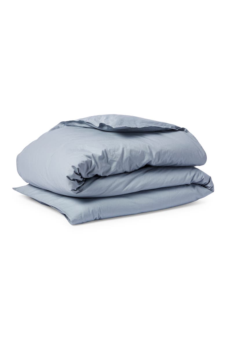 Crinkled Organic Cotton Percale Duvet Cover, Main, color, STEEL BLUE